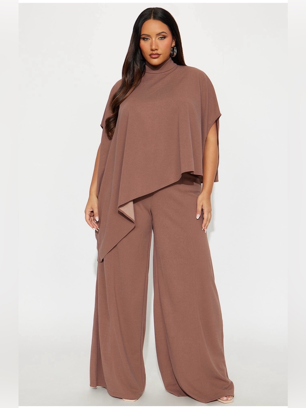Fashion Nova Asymmetric Wide-Leg Jumpsuit in Mocha - Picture 1 of 4